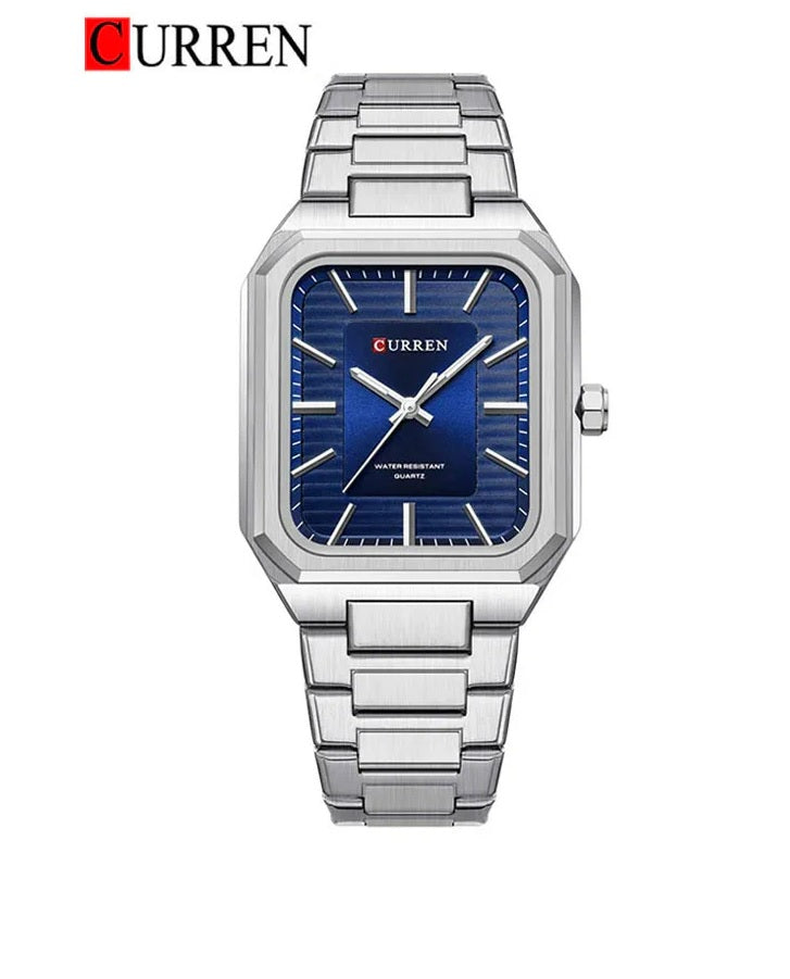 M:8457 curren Blue Dial Silver Stainless Steel Chain Analog Quartz Men's Watch. TIMECHECK