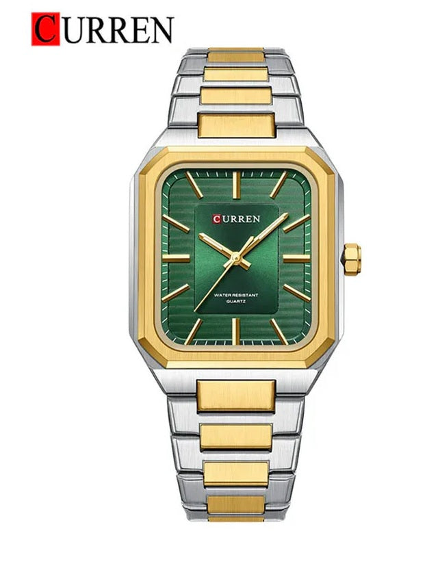 M:8457 curren green Dial TT Stainless Steel Chain Analog Quartz Men's Watch. TIMECHECK