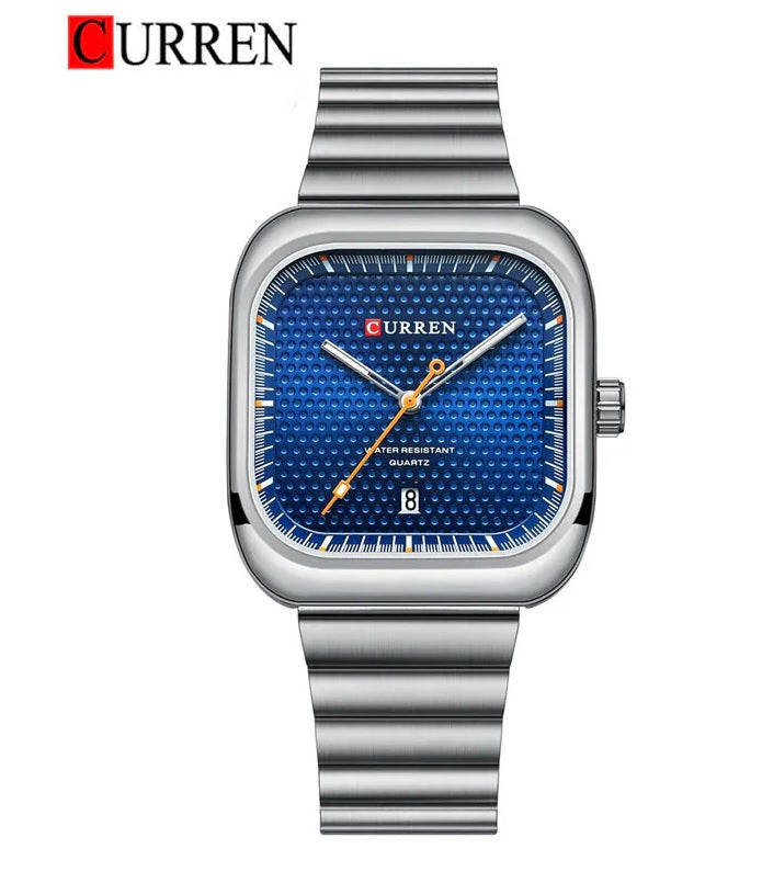 M:8460 curren Blue Dial Silver Stainless Steel Chain Analog Quartz Men's Watch. TIMECHECK