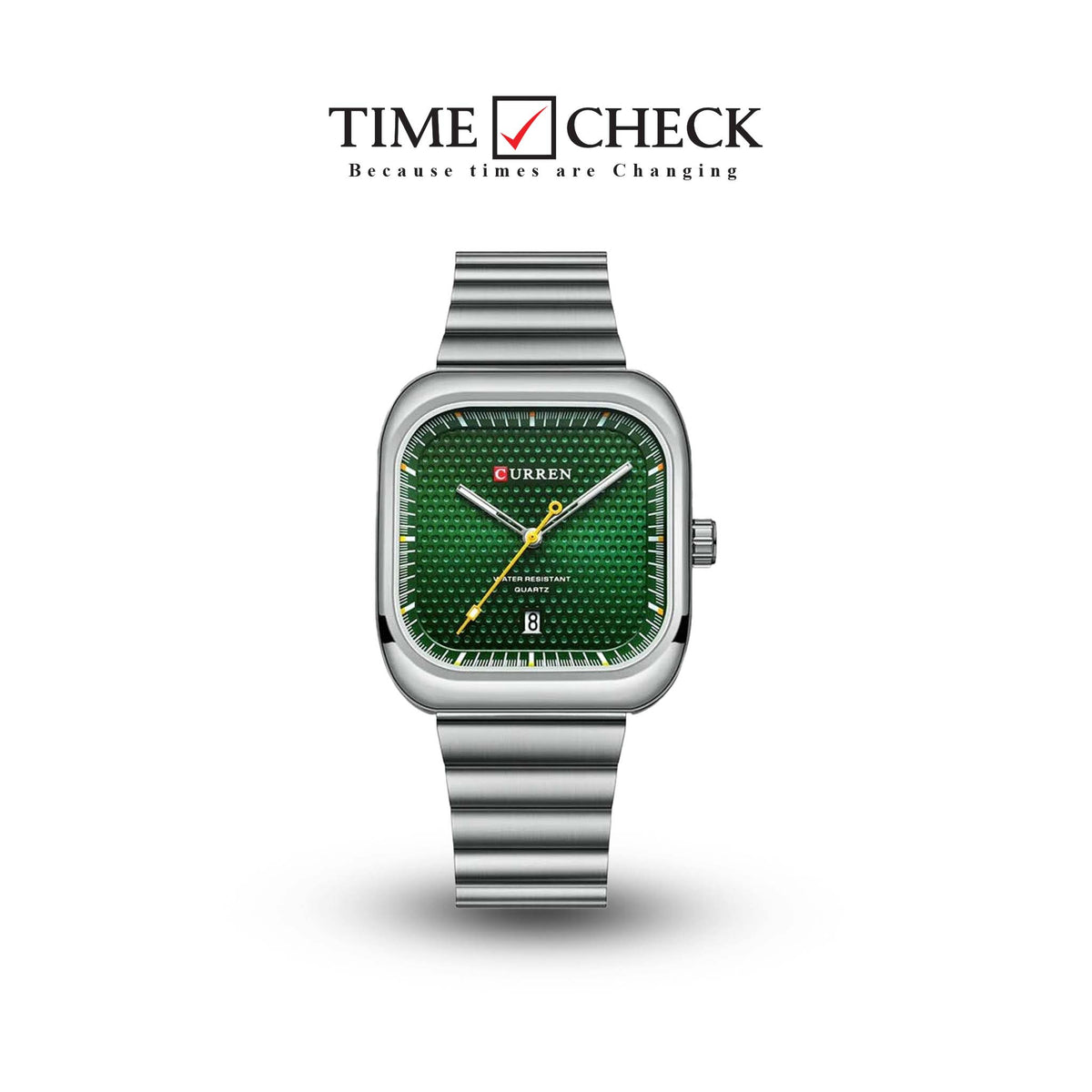 M:8460 curren green Dial Silver Stainless Steel Chain Analog Quartz Men's Watch. TIMECHECK