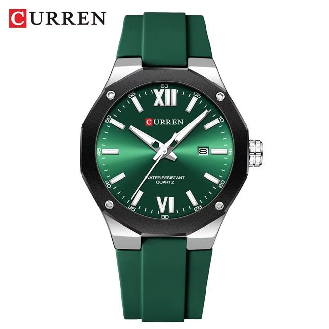 M-8465 Curren green Dial silver Body green Silicone Strap Analog Quartz Men's Watch With Box & Bag - Timecheck