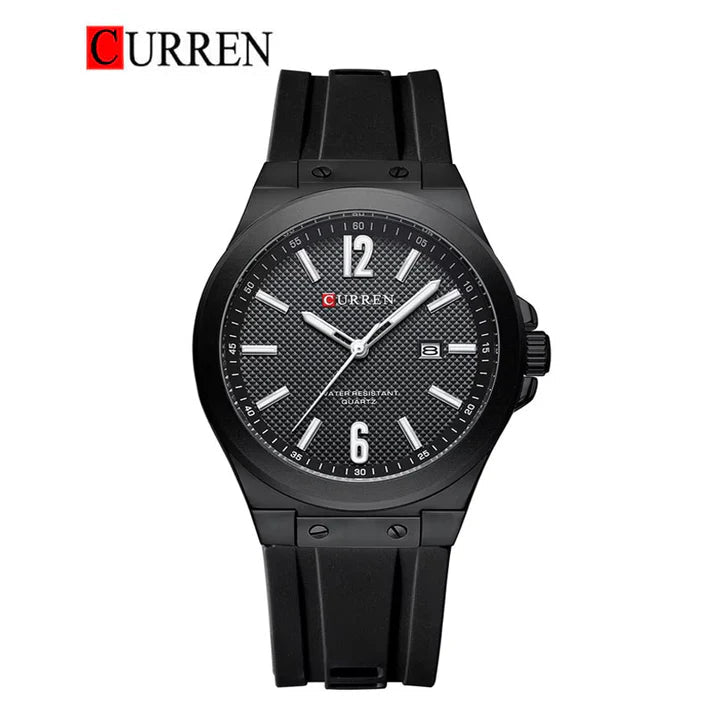 M-8467 Curren Black Dial Black Body black Silicone Strap Analog Quartz Men's Watch With Box & Bag - Timecheck
