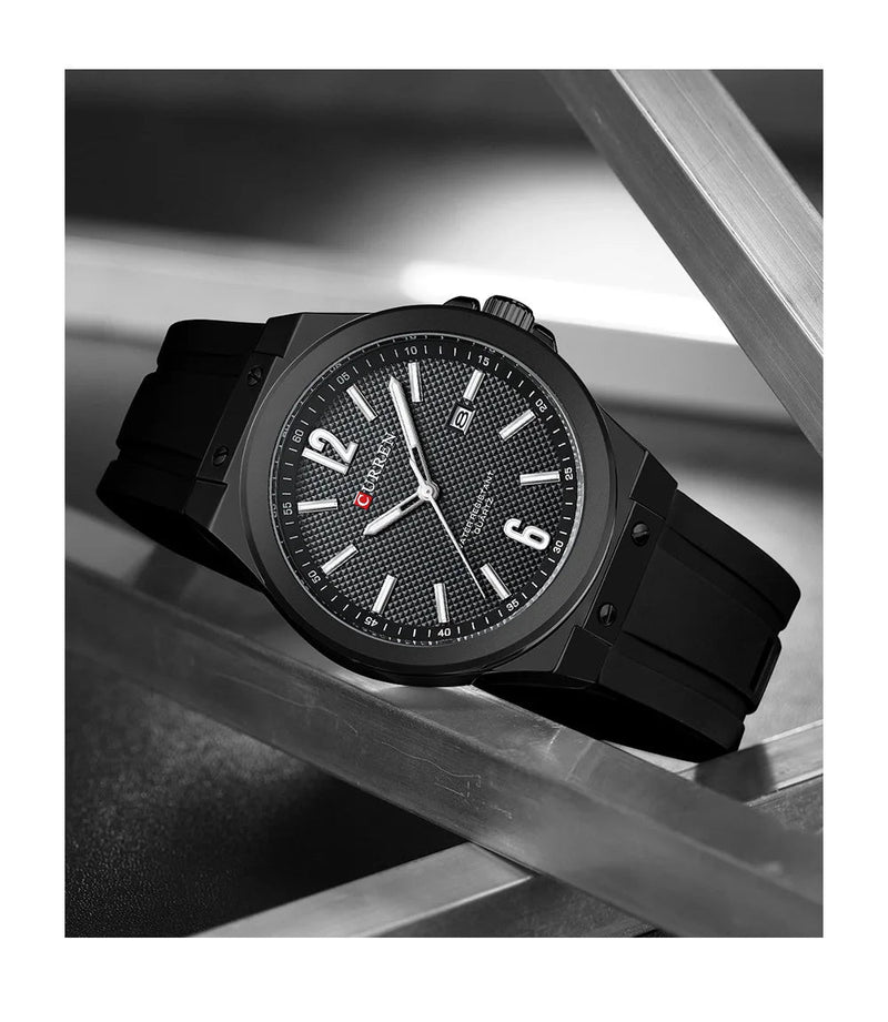 M-8467 Curren Black Dial Black Body black Silicone Strap Analog Quartz Men's Watch With Box & Bag - Timecheck