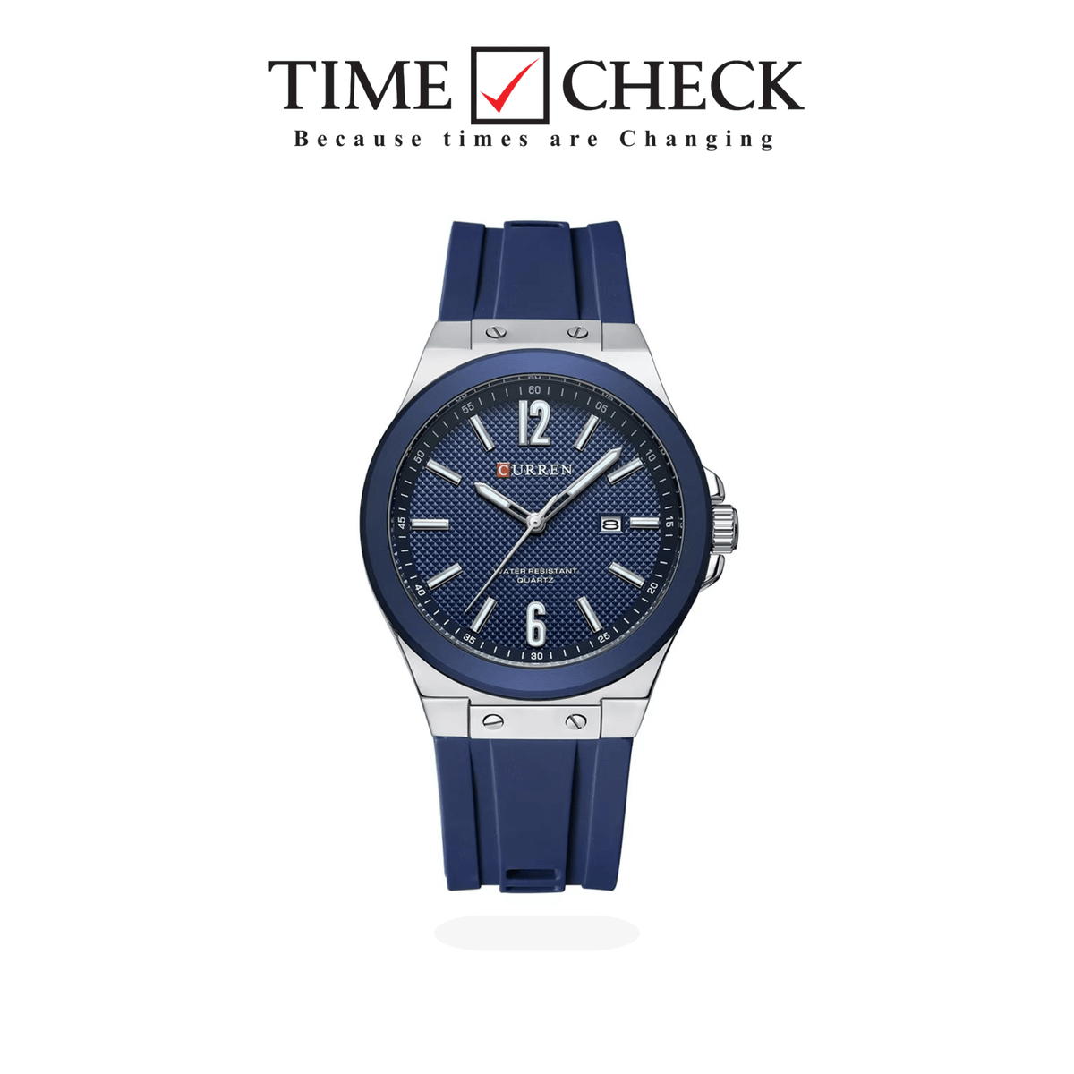 M-8467 Curren Blue Dial Silver Body Blue Silicone Strap Analog Quartz Men's Watch With Box & Bag - Timecheck
