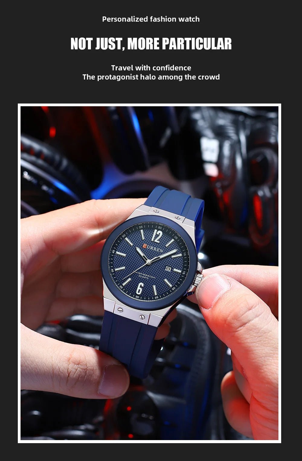M-8467 Curren Blue Dial Silver Body Blue Silicone Strap Analog Quartz Men's Watch With Box & Bag - Timecheck