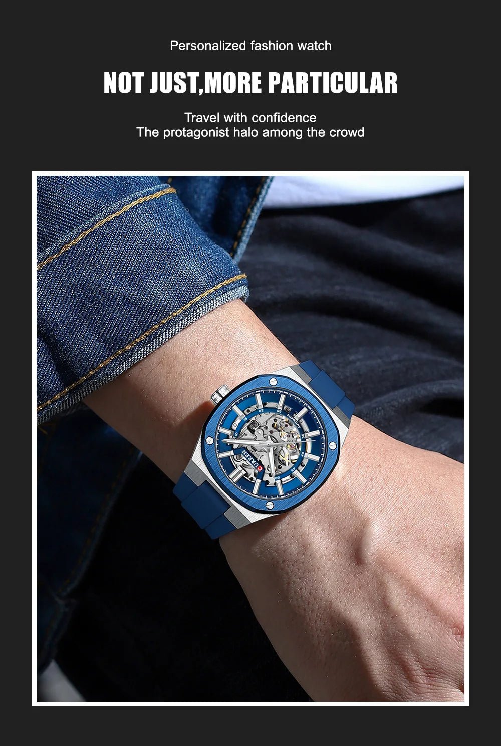 M-8485 Curren Blue Dial Silver Body Blue Silicone Strap Automatic Self-Wind Men's Watch With Box & Bag - Timecheck