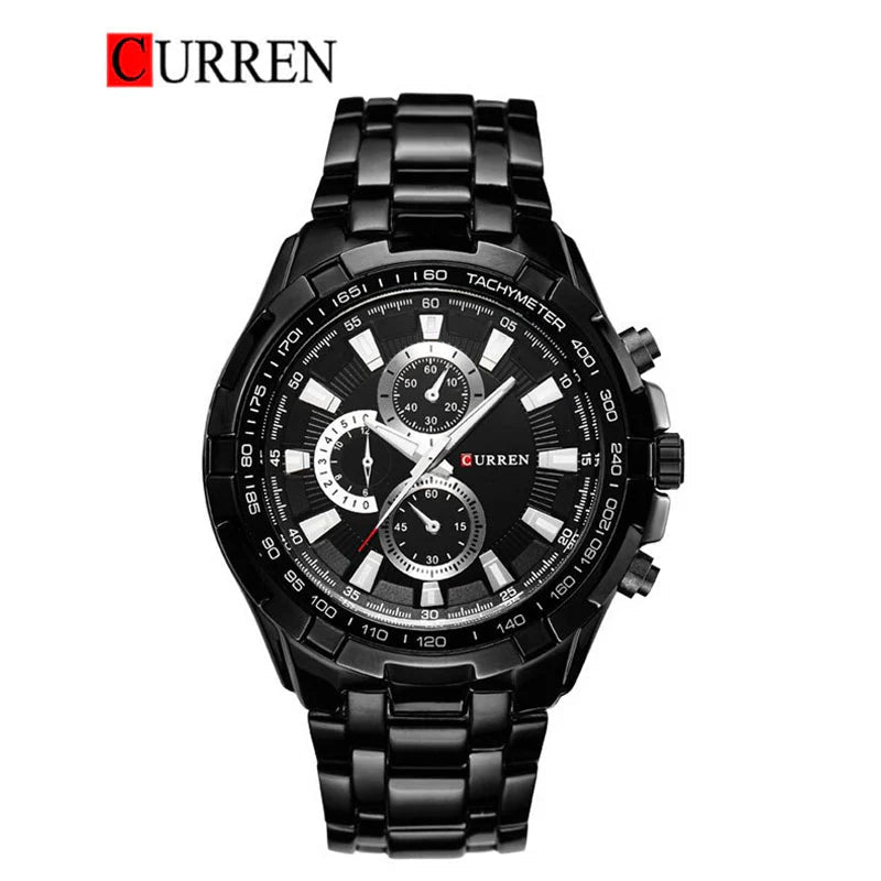 Curren M-8023 Black Dial Black Stainless Steel Chain Chronograph Watch