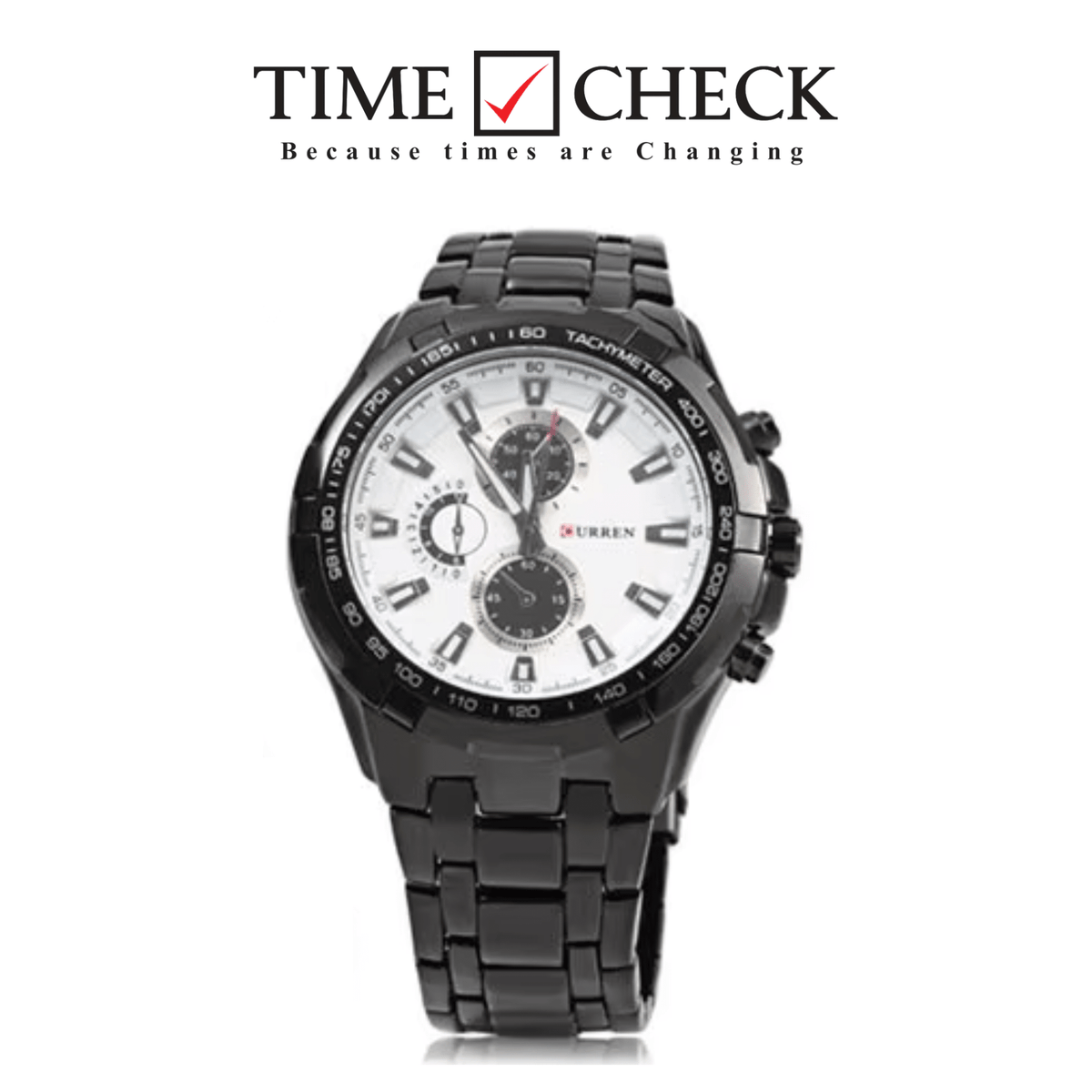 M:8023 Curren White Dial Black Steel Chain Analog Quartz Watch WITH BOX & BAG - Timecheck