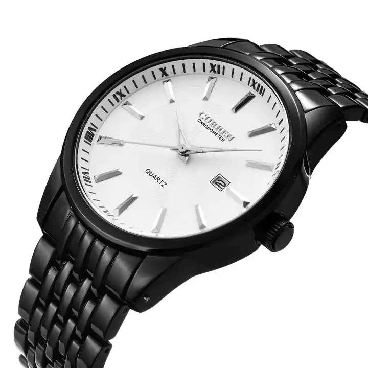 M:8052 Curren White Dial Black Stainless Steel Chain Analog Quartz Men's Watch. - Timecheck