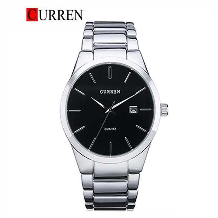 Curren M-8435 Black Dial Silver Stainless Steel Chain Chronograph Men's Watch