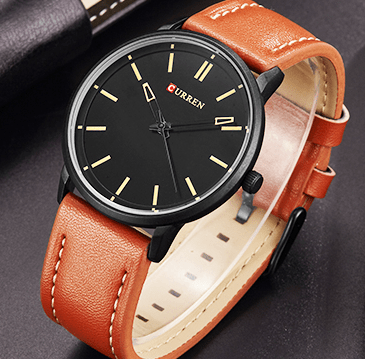M:8233 Curren Black Dial Brown Leather Strap Classic Analog Quartz Men's Watch. - Timecheck