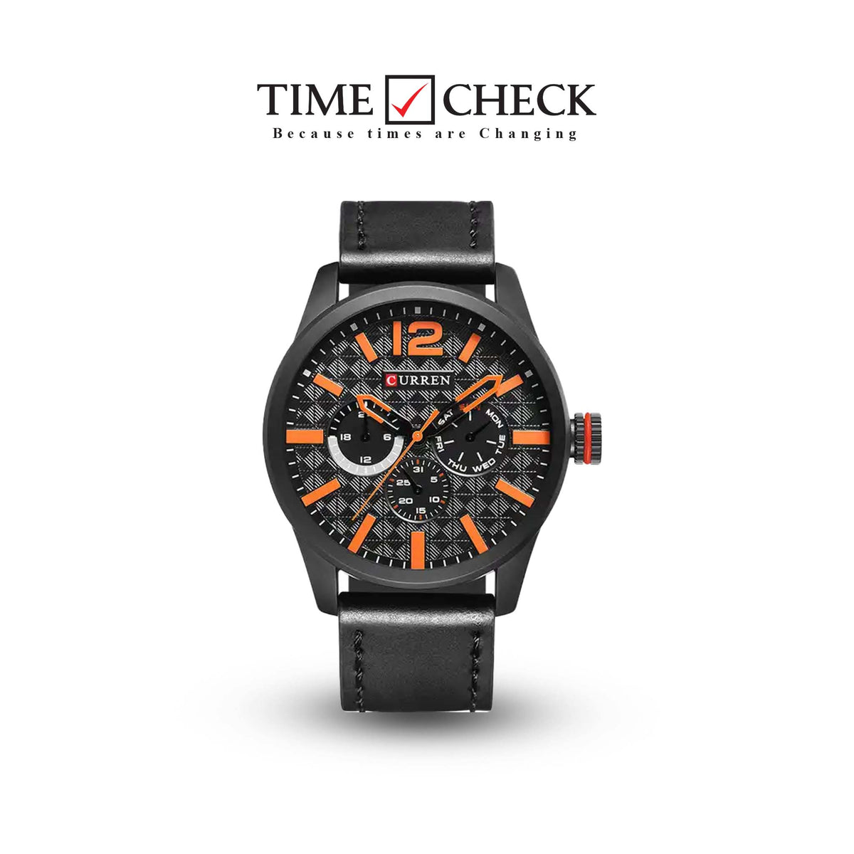 M:8247 Curren Black Dial & Case Black Leather Strap Analog Quartz Men's Watch. - Timecheck