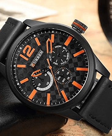 M:8247 Curren Black Dial & Case Black Leather Strap Analog Quartz Men's Watch. - Timecheck