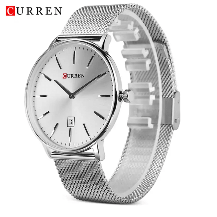 M:8302 Curren Date Display Casual Stainless Steel Band Analog Quartz Men's Watch. - Timecheck