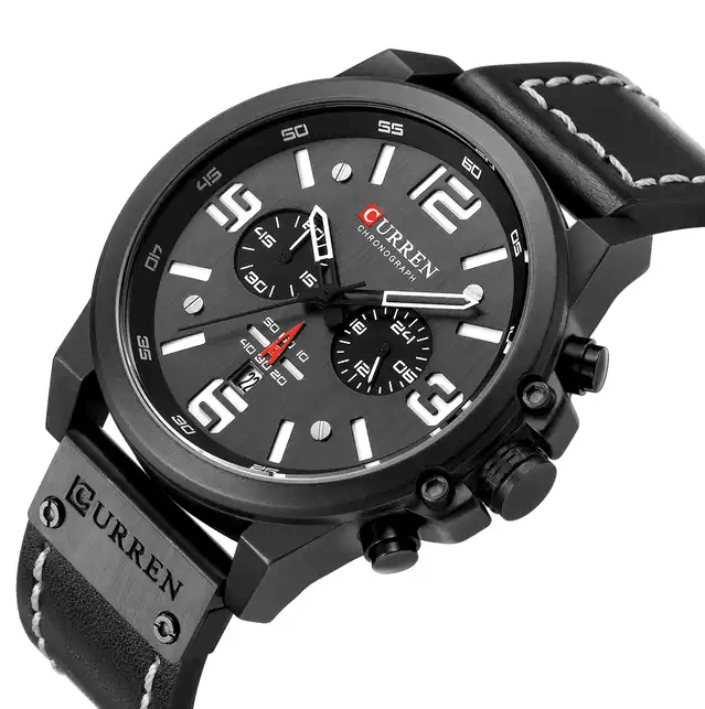 M:8314 Curren Gray Dial Black Leather Strap Chronograph Analog Quartz Men's Watch. - Timecheck