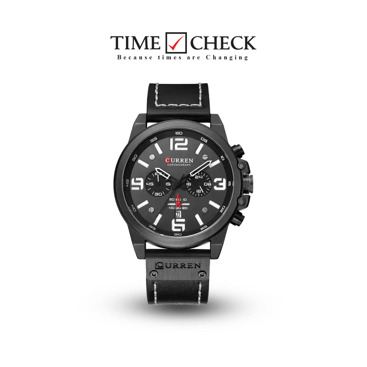 M:8314 Curren Gray Dial Black Leather Strap Chronograph Analog Quartz Men's Watch. - Timecheck