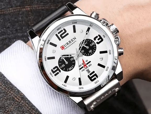M:8314 Curren White Dial Black Leather Strap Chronograph Analog Quartz Men's Watch. - Timecheck