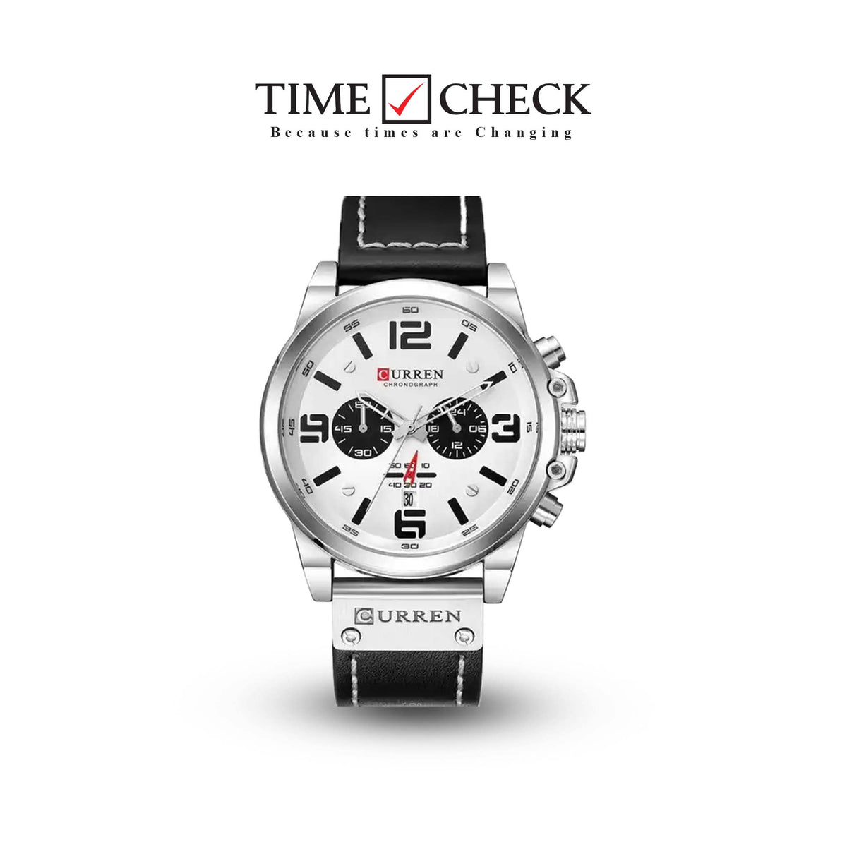 M:8314 Curren White Dial Black Leather Strap Chronograph Analog Quartz Men's Watch. - Timecheck