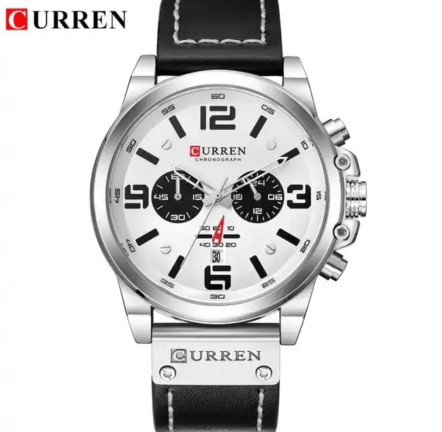M:8314 Curren White Dial Black Leather Strap Chronograph Analog Quartz Men's Watch. - Timecheck