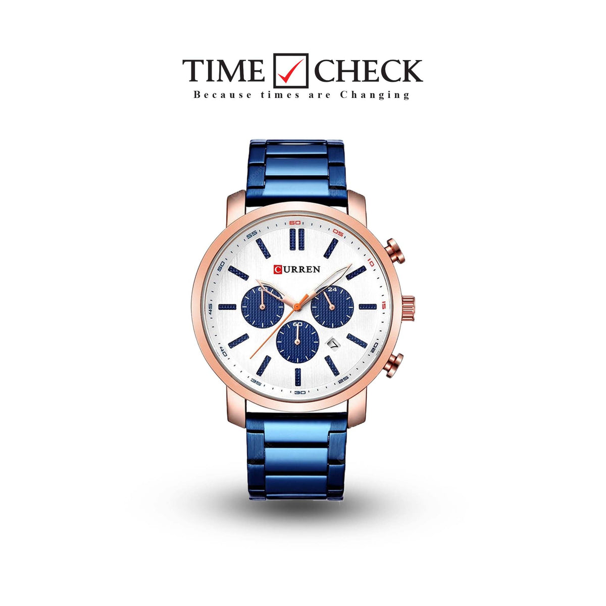 M:8315 Curren Silver Dial Blue Stainless Steel Chronograph Analog Quartz Men's Watch. - Timecheck