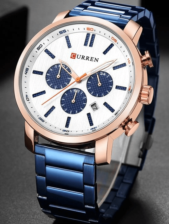 M:8315 Curren Silver Dial Blue Stainless Steel Chronograph Analog Quartz Men's Watch. - Timecheck