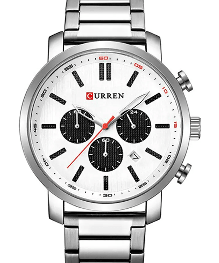 M:8315 Curren Silver Dial Silver Stainless Steel Chronograph Analog Quartz Men's Watch. - Timecheck