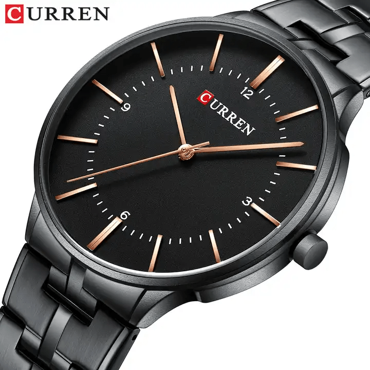 M:8321 Curren Black Dial Black Stainless Steel Strap Analog Quartz Men's Watch. - Timecheck