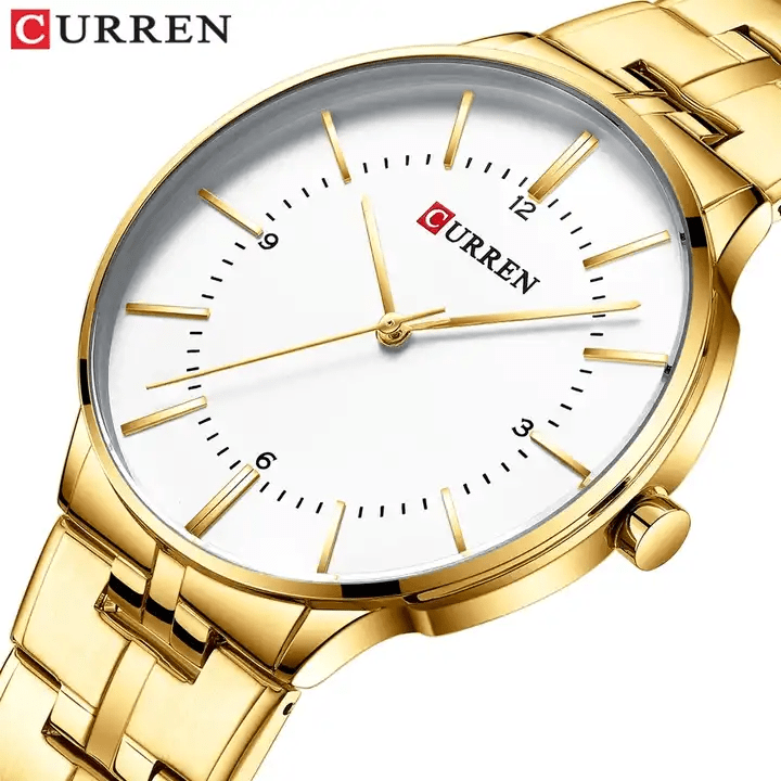 M:8321 Curren White Dial Golden Stainless Steel Strap Analog Quartz Men's Watch. - Timecheck