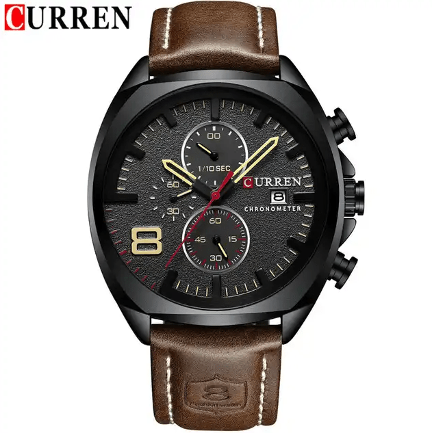 M:8324 Curren Black Dial Brown Leather Strap Chronograph Analog Quartz Men's Watch. - Timecheck