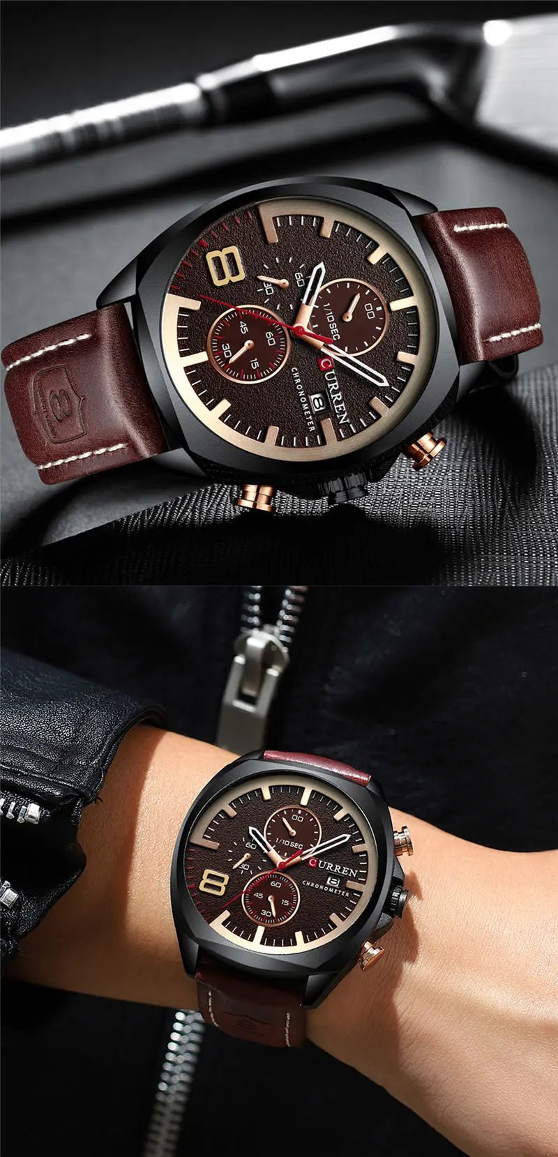 M:8324 Curren Brown Dial Brown Leather Strap Analog Quartz Men's Watch. - Timecheck