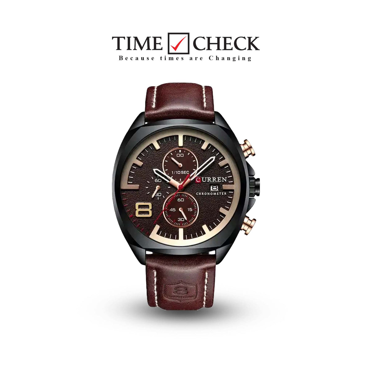 M:8324 Curren Brown Dial Brown Leather Strap Analog Quartz Men's Watch. - Timecheck