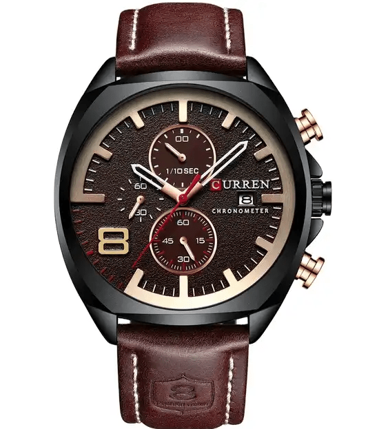 M:8324 Curren Brown Dial Brown Leather Strap Analog Quartz Men's Watch. - Timecheck