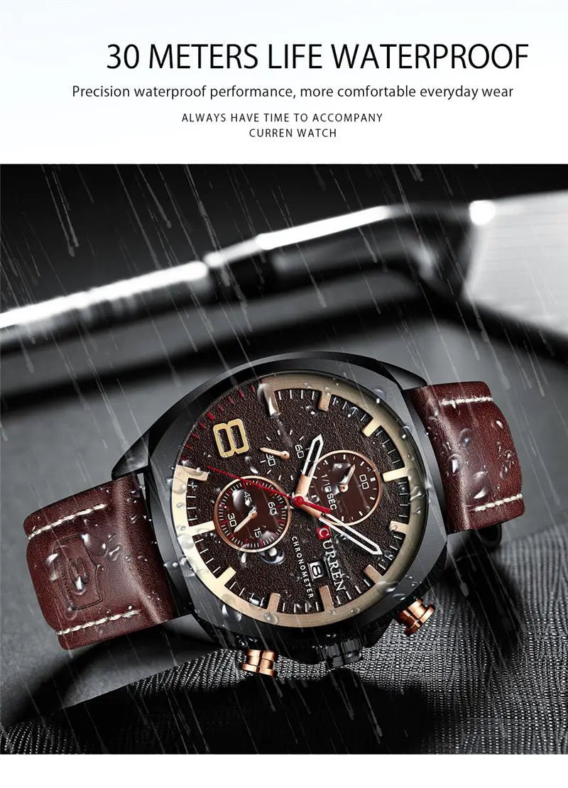 M:8324 Curren Brown Dial Brown Leather Strap Analog Quartz Men's Watch. - Timecheck