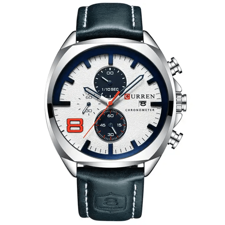 M:8324 Curren White Dial Black Leather Strap Analog Quartz Men's Watch. - Timecheck