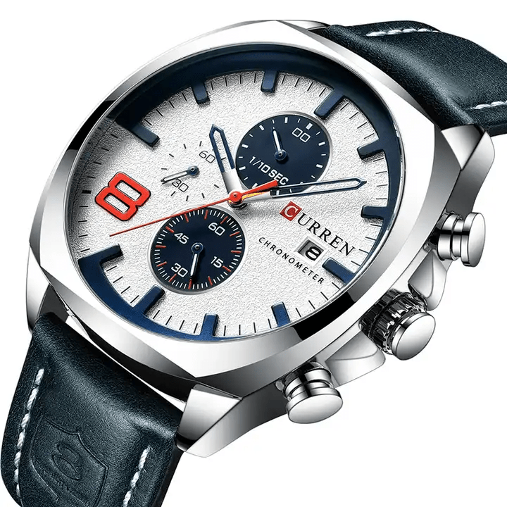M:8324 Curren White Dial Black Leather Strap Analog Quartz Men's Watch. - Timecheck