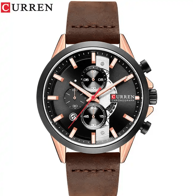 M:8325 Curren Black Dial Brown Leather Strap Chronograph Analog Quartz Men's Watch. - Timecheck