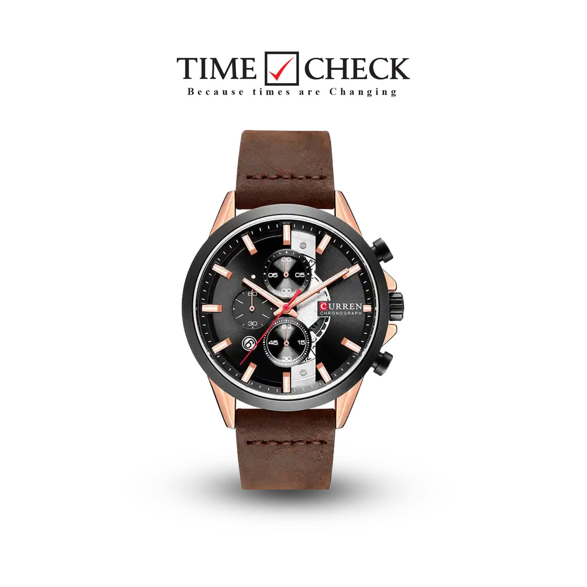 M:8325 Curren Black Dial Brown Leather Strap Chronograph Analog Quartz Men's Watch. - Timecheck