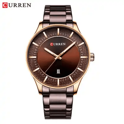 M:8347 Curren Brown Dial Brown Stainless Steel with Date Analog Quartz Men's Watch. - Timecheck