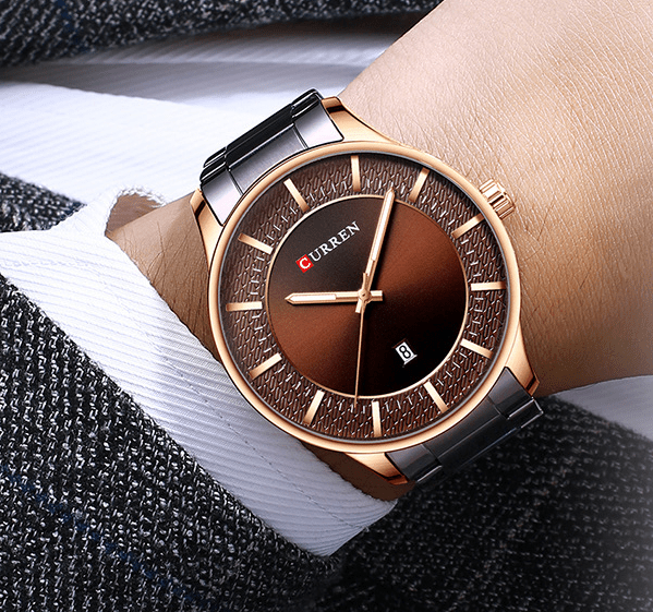 M:8347 Curren Brown Dial Brown Stainless Steel with Date Analog Quartz Men's Watch. - Timecheck