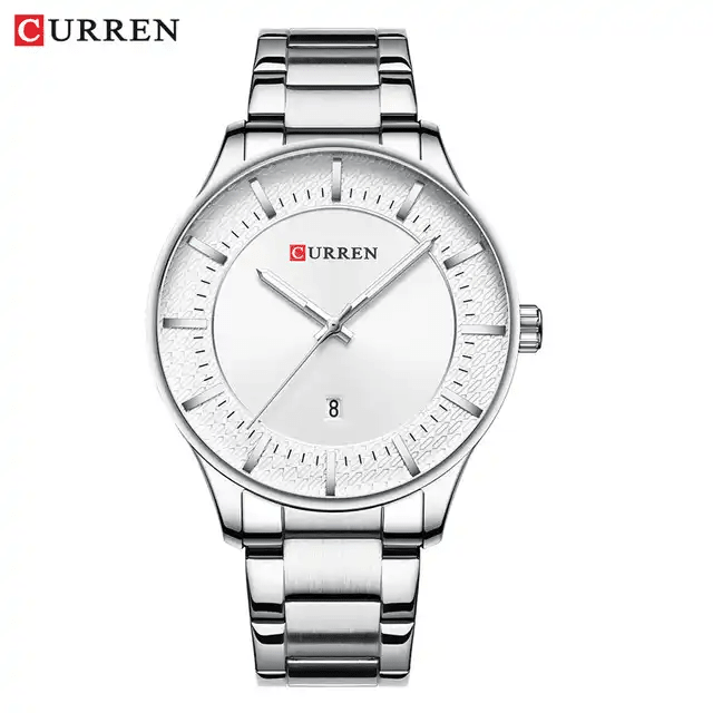 M:8347 Curren White Dial Silver Stainless Steel with Date Analog Quartz Men's Watch. - Timecheck