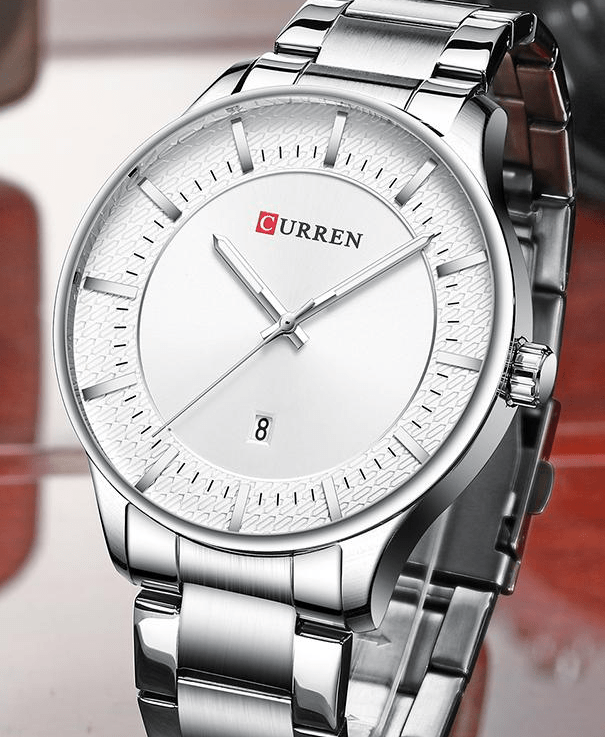 M:8347 Curren White Dial Silver Stainless Steel with Date Analog Quartz Men's Watch. - Timecheck
