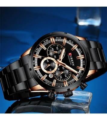 M:8355 Curren Black Dial BlackStainless Steel Chain Chronograph Quartz Men's Watch. - Timecheck