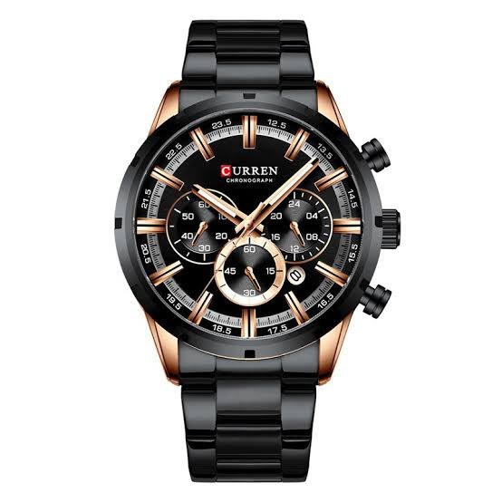 M:8355 Curren Black Dial BlackStainless Steel Chain Chronograph Quartz Men's Watch. - Timecheck