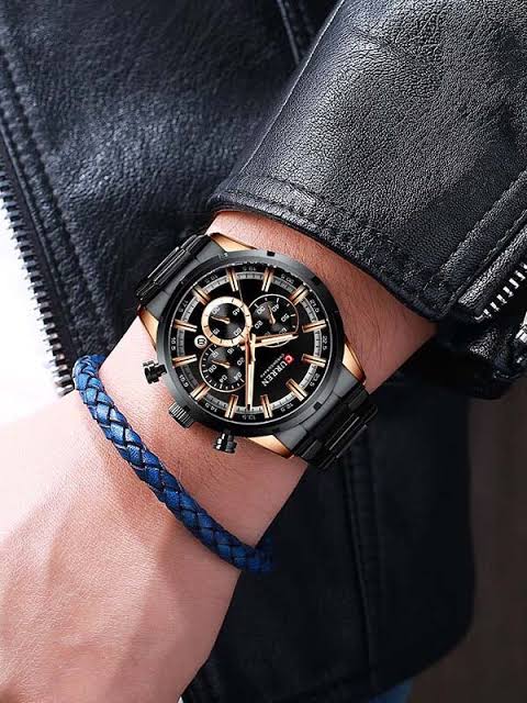 M:8355 Curren Black Dial BlackStainless Steel Chain Chronograph Quartz Men's Watch. - Timecheck