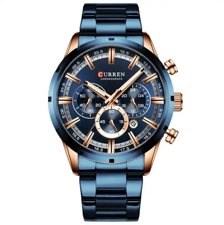 M:8355 Curren Blue Dial Blue Stainless Steel Chain Chronograph Quartz Men's Watch. - Timecheck