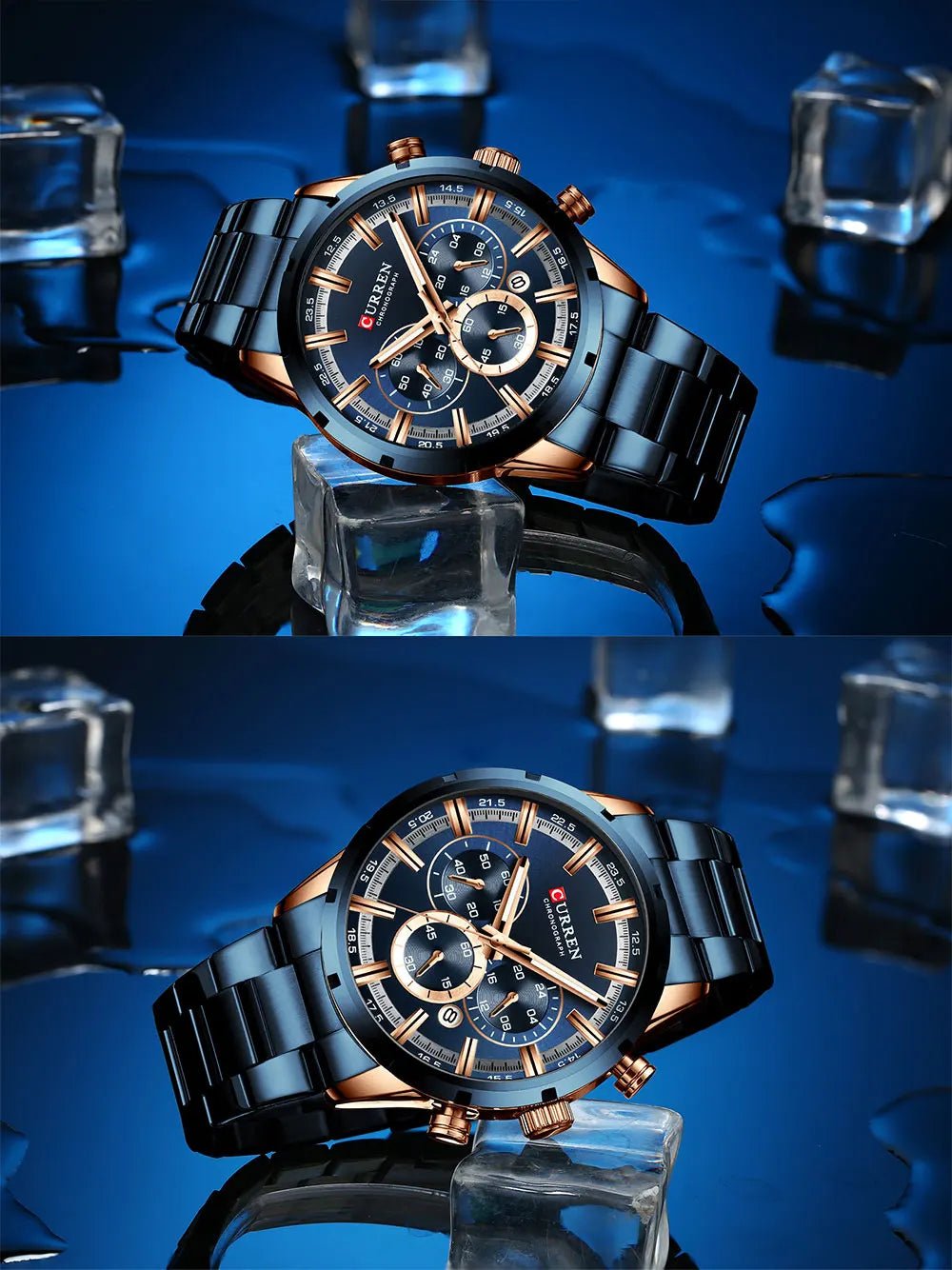 M:8355 Curren Blue Dial Blue Stainless Steel Chain Chronograph Quartz Men's Watch. - Timecheck
