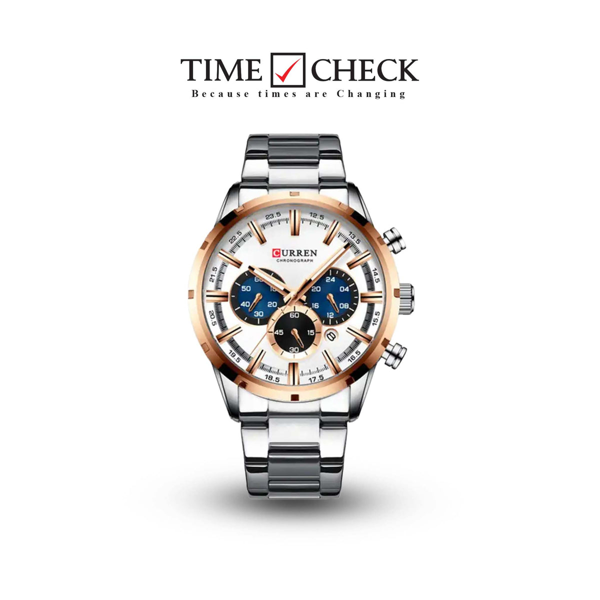 M:8355 Curren Silver Dial Silver Stainless Steel Chain Chronograph Quartz Men's Watch. - Timecheck