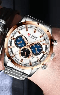 M:8355 Curren Silver Dial Silver Stainless Steel Chain Chronograph Quartz Men's Watch. - Timecheck