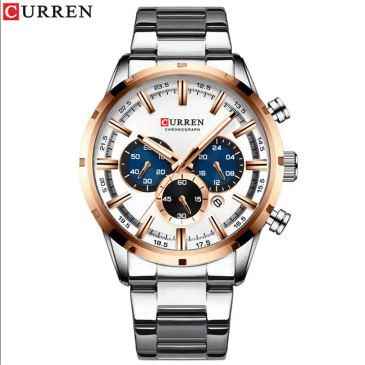 M:8355 Curren Silver Dial Silver Stainless Steel Chain Chronograph Quartz Men's Watch. - Timecheck