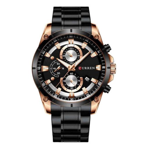 M:8360 Curren Black Dial Black Steel Chain Chronograph Analog Quartz Watch. - Timecheck